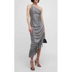 Cinq Sept Christel Silk Side Ruched Ruffled Midi Dress Size XS/0